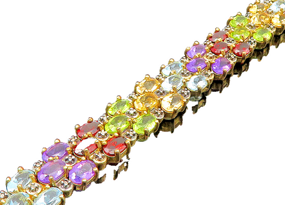 925 Sterling Silver Vintage Amethyst Citrine & Multi Stone Chain Bracelet BT8734