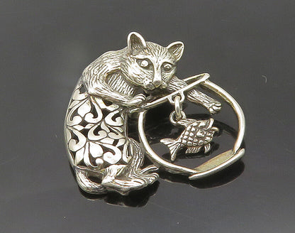 JEZLAINE 925 Sterling Silver  Vintage Cat & Fish Bowl Shiny Brooch Pin  BP7521