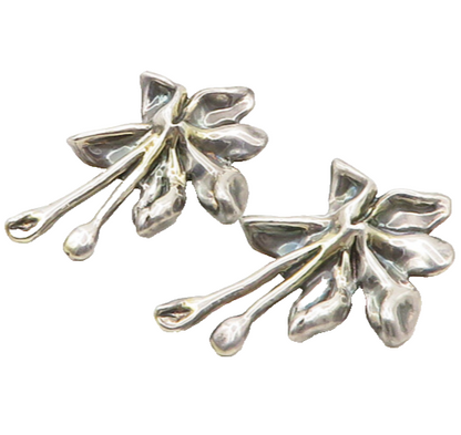 DESIGNER 925 Sterling Silver Vintage Sculpted Floral Motif Earrings  EG9701