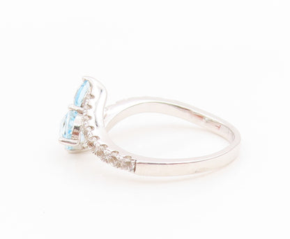 925 Sterling Silver Vintage Ring Elegant Blue Topaz Bypass Band  Sz 6  RG35956