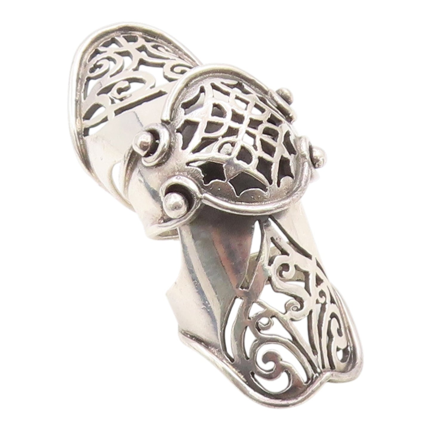 925 Sterling Silver Vintage Ring Gothic Web & Swirl Knuckle Band  Sz 7  RG35316