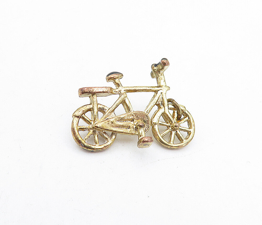 925 Sterling Silver  Vintage Gold Plated Enamel Bicycle Motif Pendant  PT3128