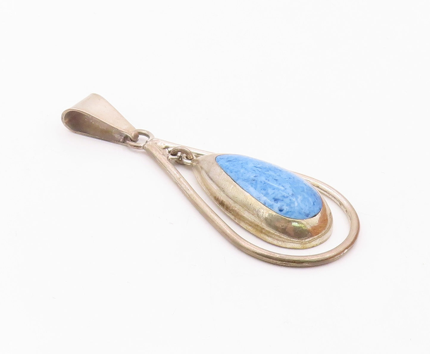 MEXICO 925 Sterling Silver  Vintage Blue Turquoise Tear Drop Pendant  PT7757