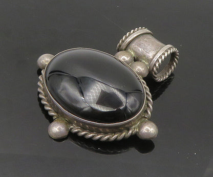925 Sterling Silver  Vintage Cabochon Cut Black Onyx Twist Pendant  PT14366