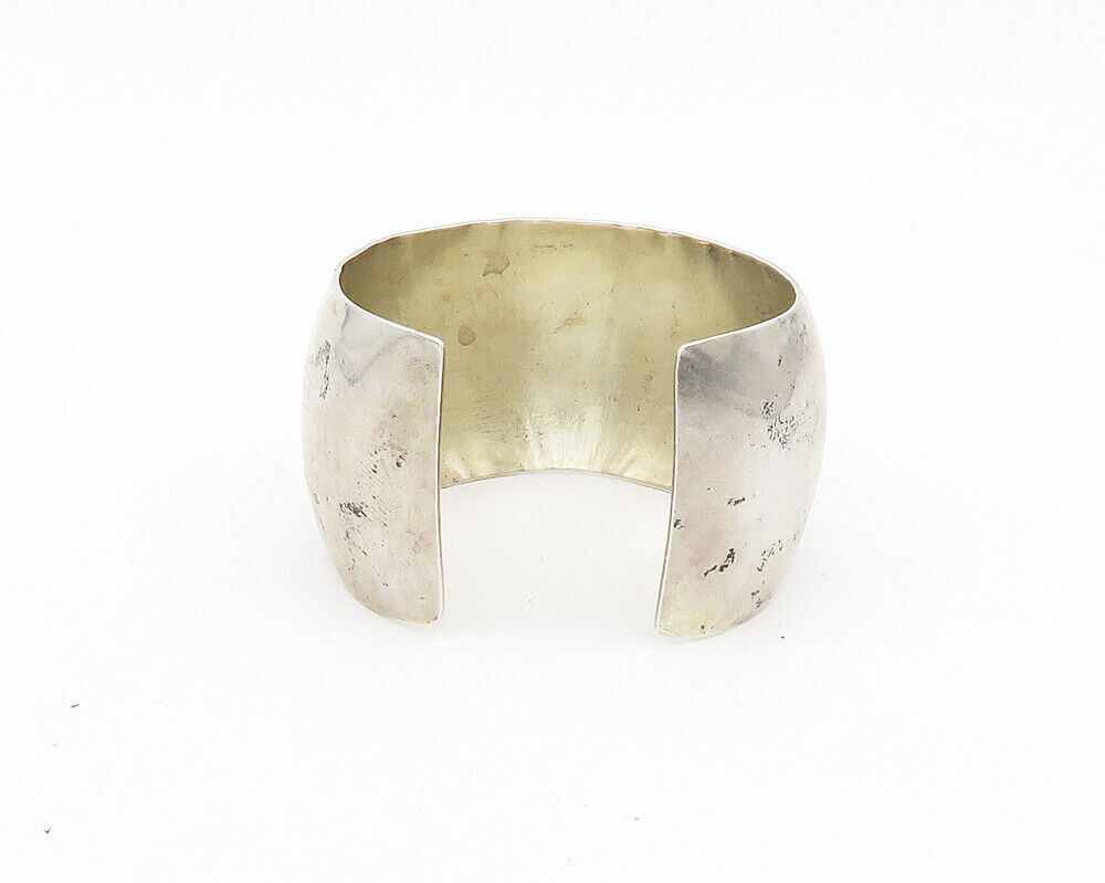 925 Sterling Silver  Vintage Shiny Linear Etched Detail Cuff Bracelet  BT7465