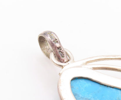 925 Sterling Silver Vintage Pendant Modernist Turquoise Wired Design  PT24208