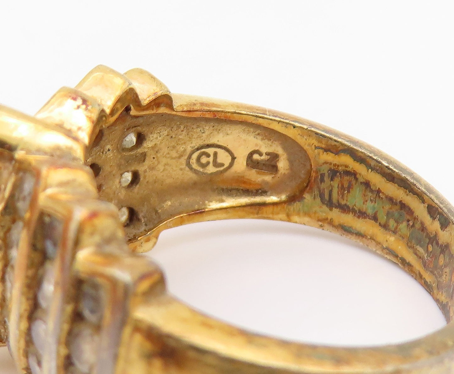 925 Sterling Silver Vintage Ring Gold Plated Marquise & Round CZ  Sz 8  RG33064