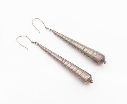925 Sterling Silver Vintage Earrings Dark Tone Spiral Carved Drop Stick  EG13365