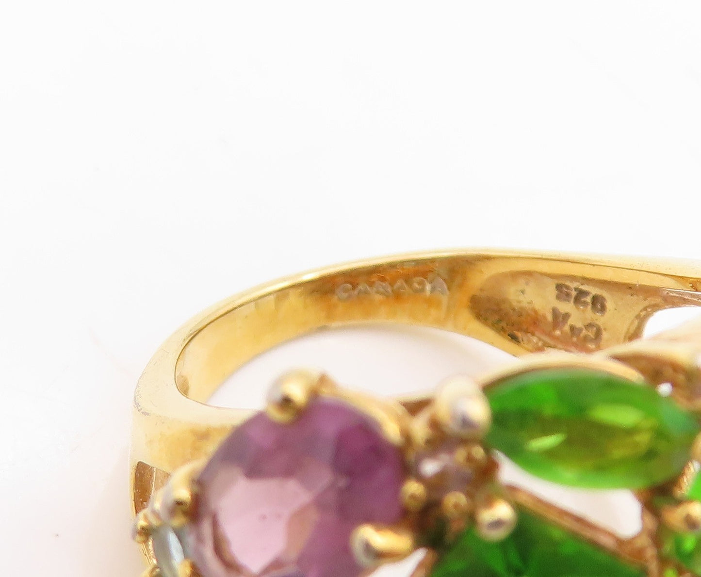 925 Sterling Silver Vintage Ring Gold Plated Multi Gemstone Cluster Sz 6 RG34695