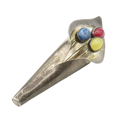 MEXICO 925 Silver Vintage Sodalite & Multi Stone Flower Brooch Pin BP5925