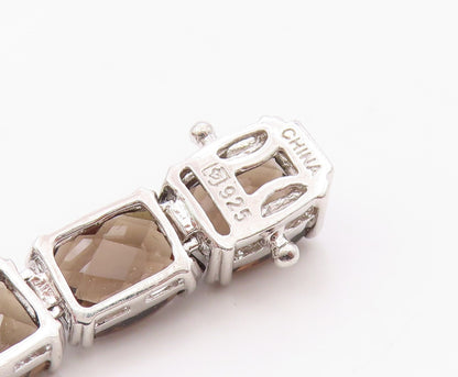 925 Sterling Silver Vintage Bracelet Faceted Smoky Quartz Tennis Link  BT12120
