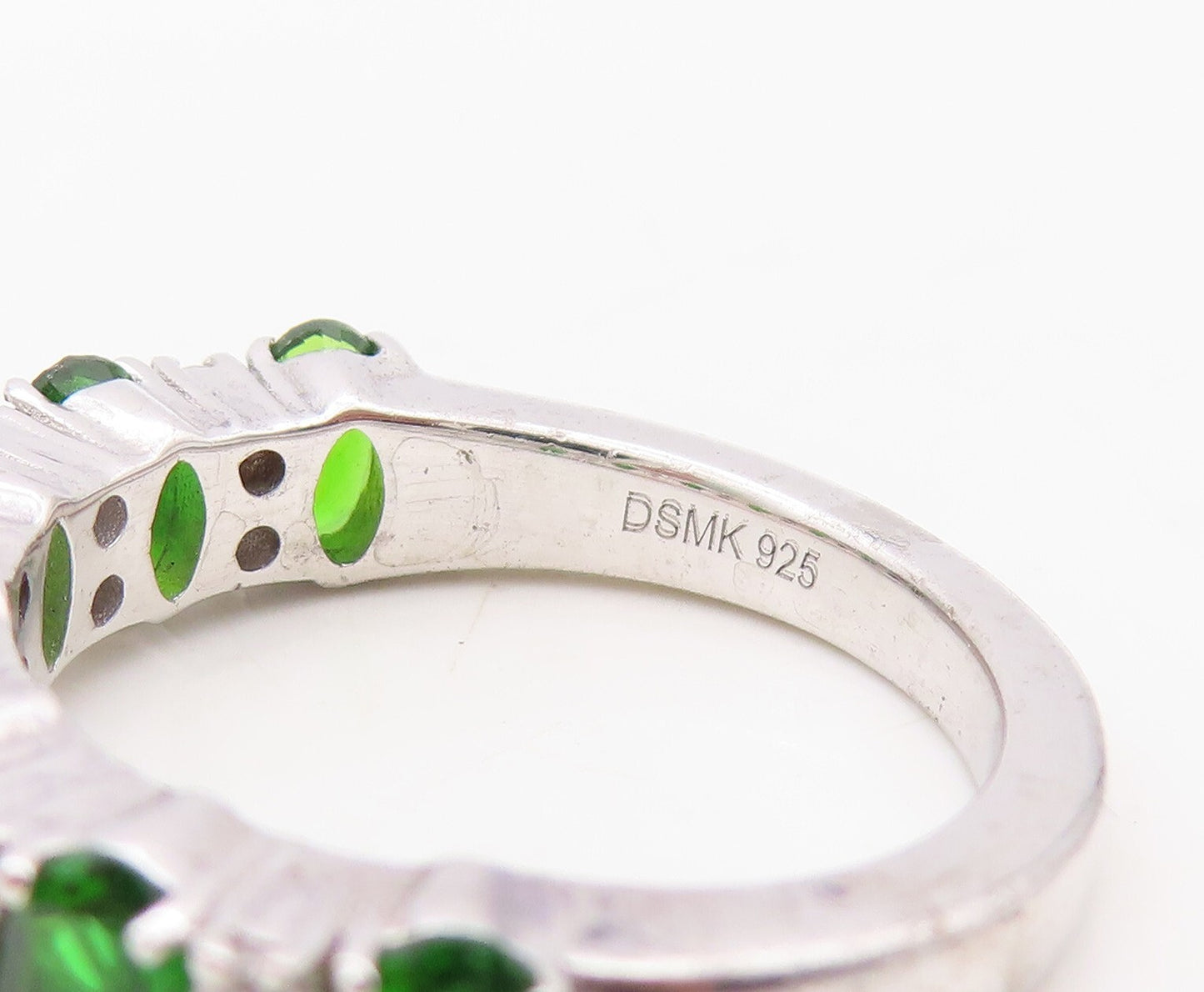925 Sterling Silver Vintage Ring Oval Cut Green & White CZ Band Sz 7 RG30001