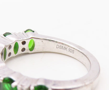 925 Sterling Silver Vintage Ring Oval Cut Green & White CZ Band Sz 7 RG30001