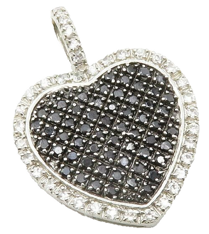 925 Sterling Silver  Vintage Black Hematite & Topaz Love Heart Pendant  PT9901