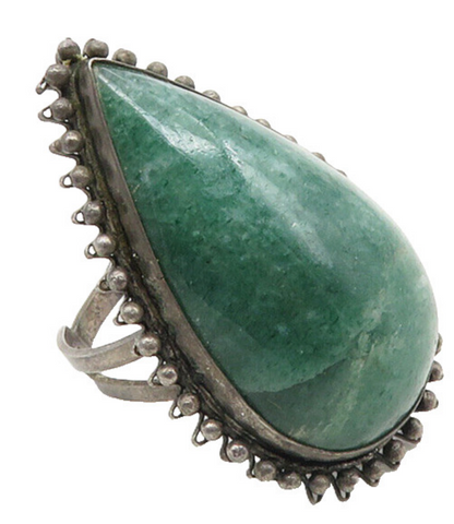 925 Sterling Silver  Vintage Antique Pear Shape Jade Cocktail Ring Sz 9 RG9849