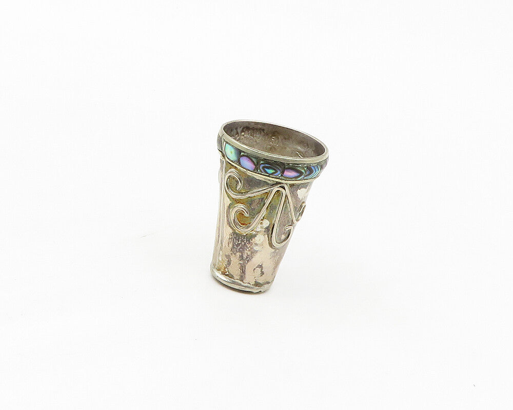 925 Sterling Silver  Vintage Abalone Shell Swirl Detail Sewing Thimble  TR2387