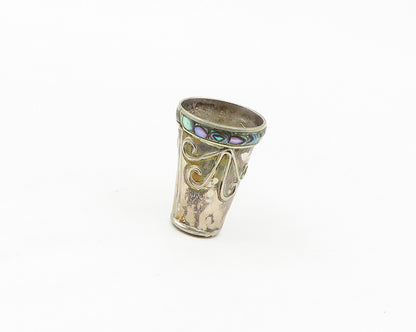 925 Sterling Silver  Vintage Abalone Shell Swirl Detail Sewing Thimble  TR2387