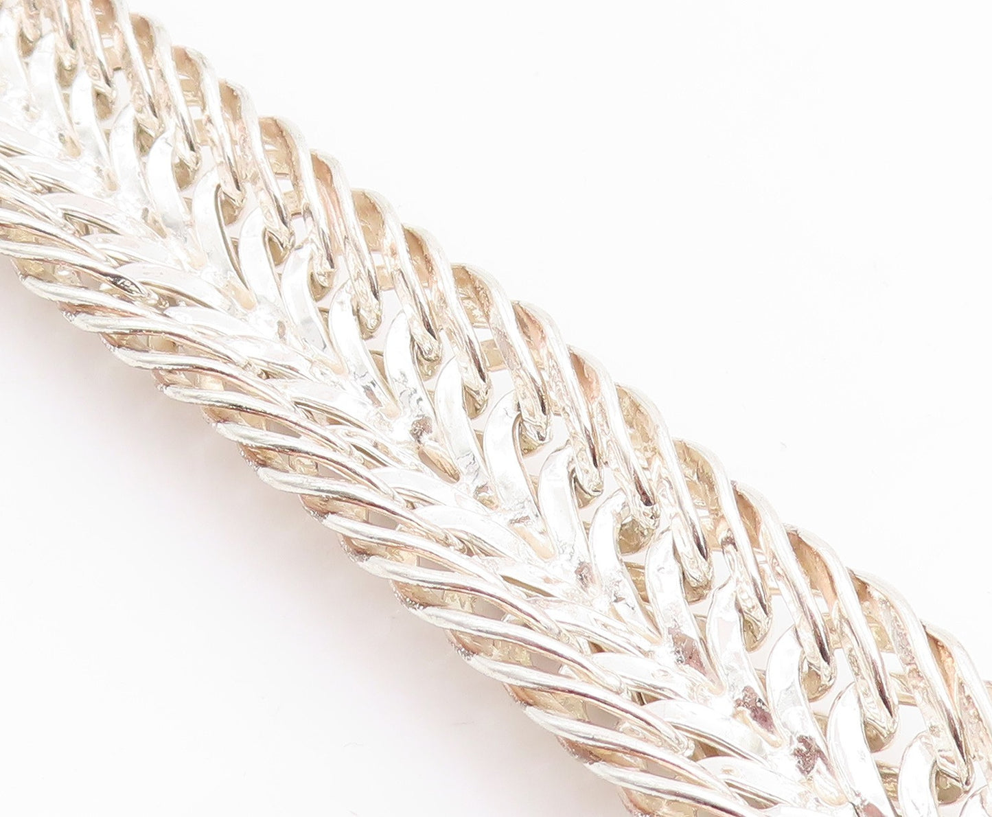 925 Sterling Silver Vintage Bracelet Braided Double Loop Foxtail Chain  BT11431