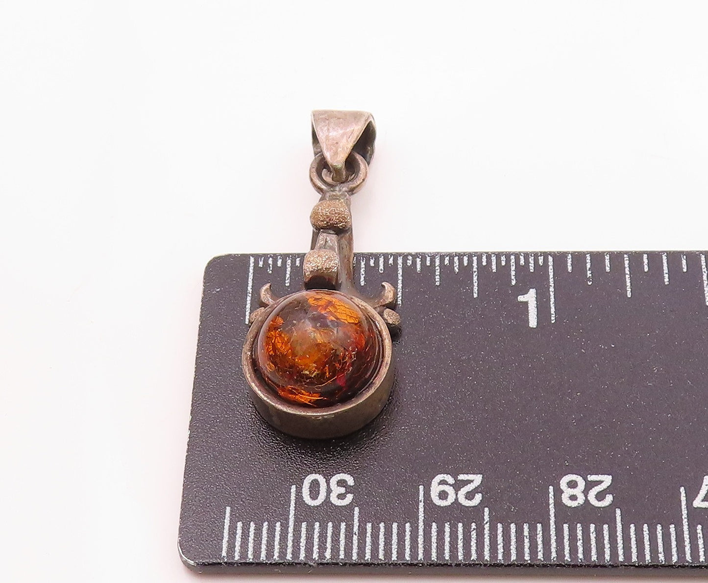 925 Sterling Silver  Vintage Round Cabochon Baltic Amber Pendant  PT21001