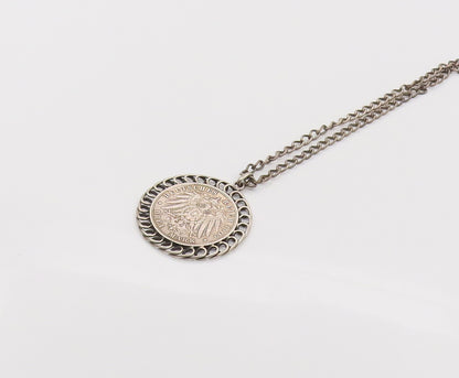 925 Sterling Silver  Vintage German Antique Coin Halo Spiral Necklace  NE4121