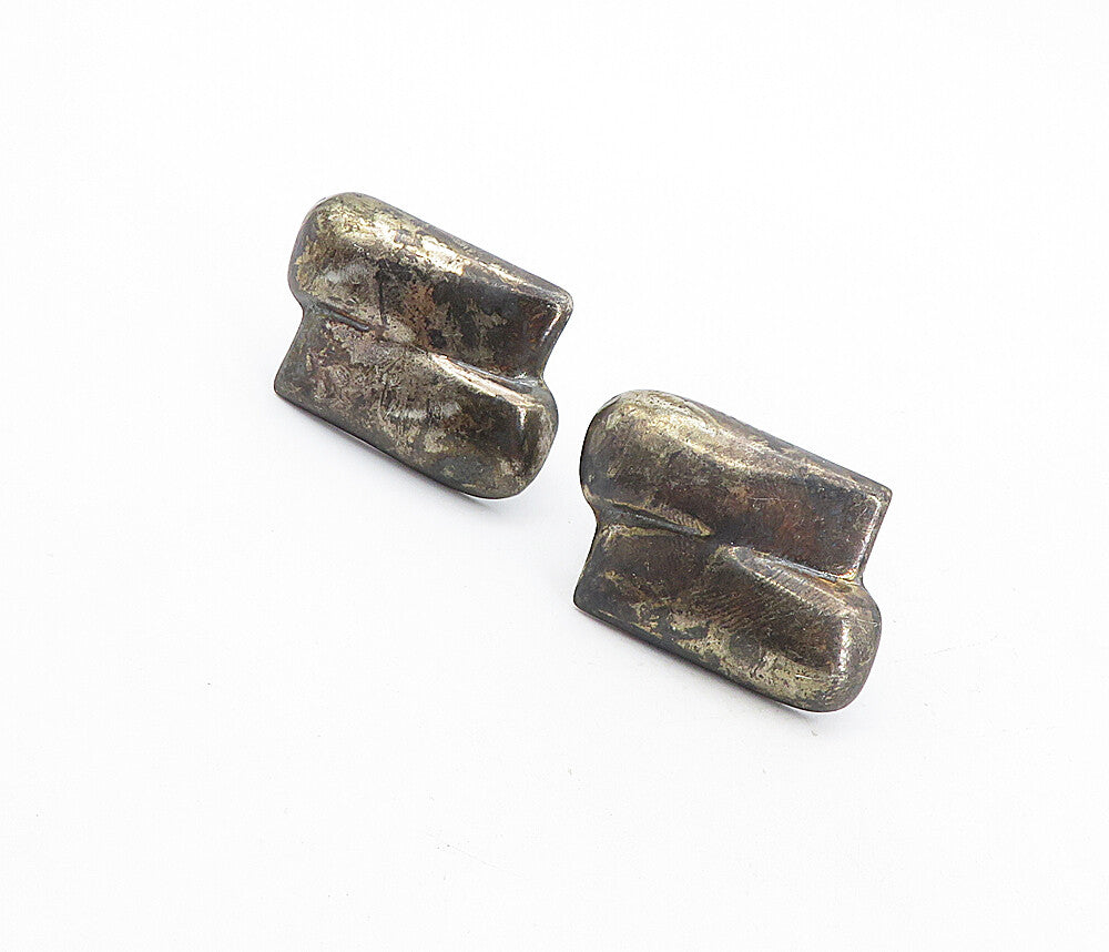 MEXICO 925 Sterling Silver  Vintage Oxidized Hollow Non Pierce Earrings EG4242