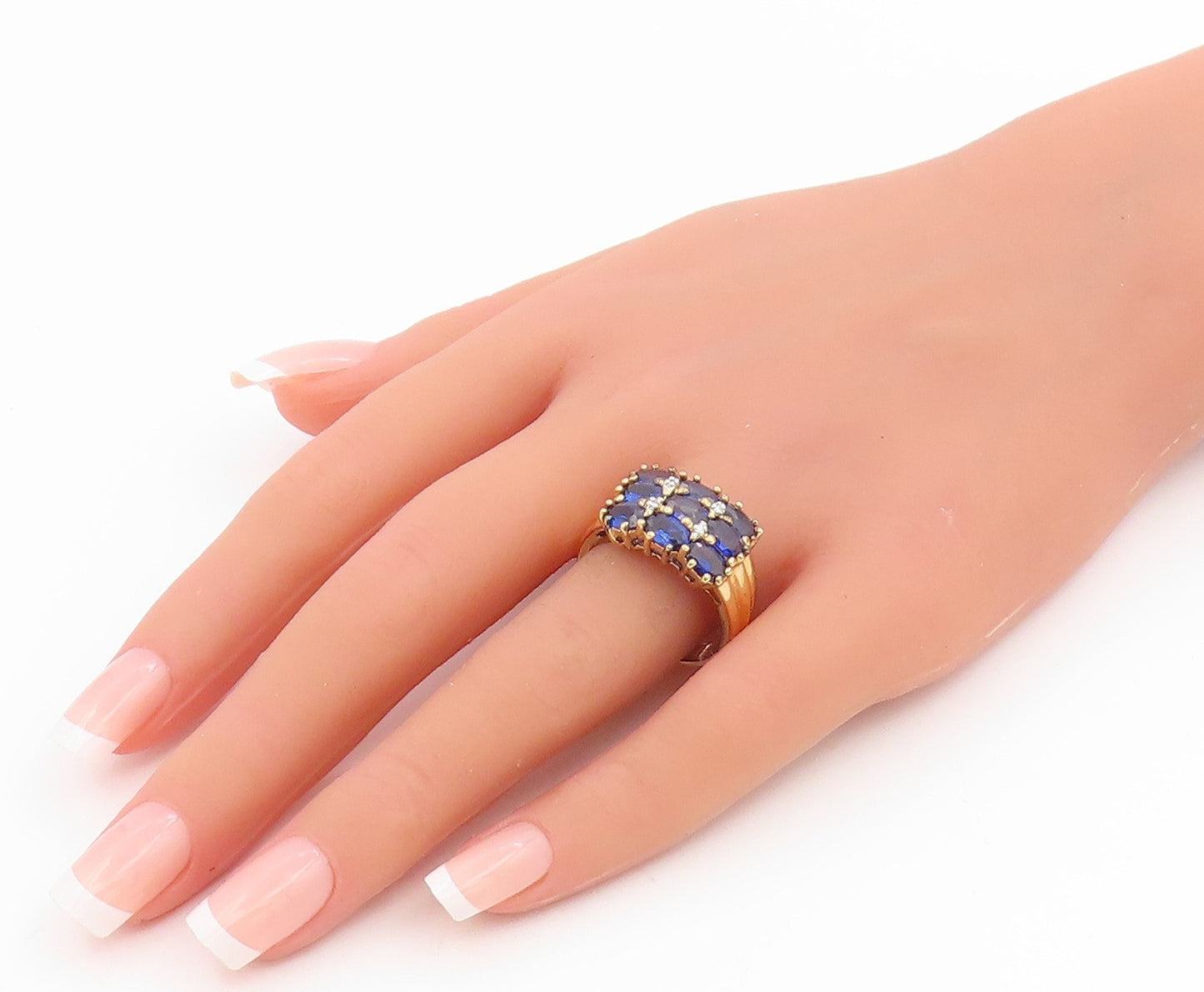 925 Sterling Silver Vintage Ring Gold Plated Sapphire & CZ Cluster Sz 10 RG35329