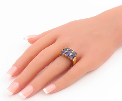 925 Sterling Silver Vintage Ring Gold Plated Sapphire & CZ Cluster Sz 10 RG35329