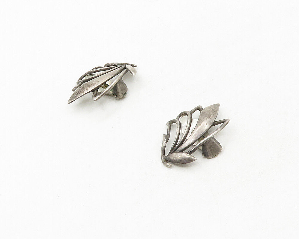 JUST A. 925 Silver  Vintage Antique Floral Motif Non Pierce Earrings  EG9150