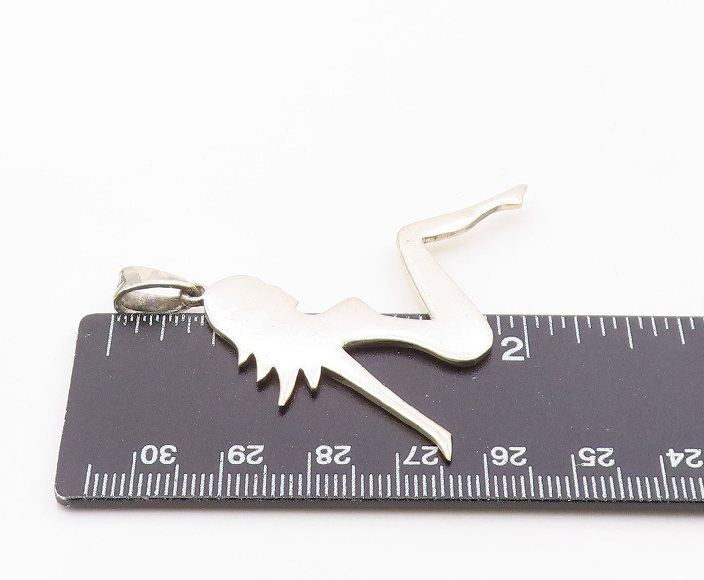 925 Sterling Silver  Vintage Modernist Woman Silhouette Shiny Pendant  PT9940