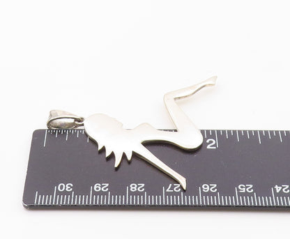 925 Sterling Silver  Vintage Modernist Woman Silhouette Shiny Pendant  PT9940