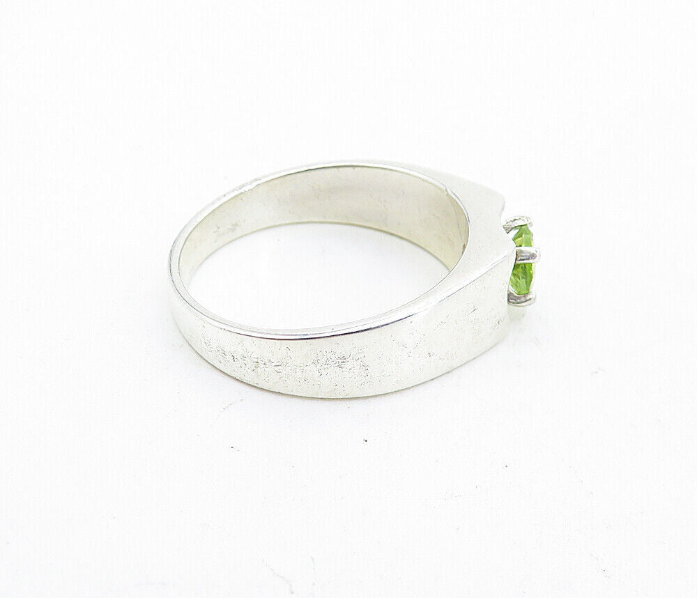 925 Sterling Silver  Prong Set Peridot Shiny Solitaire Ring Sz 10  RG5665