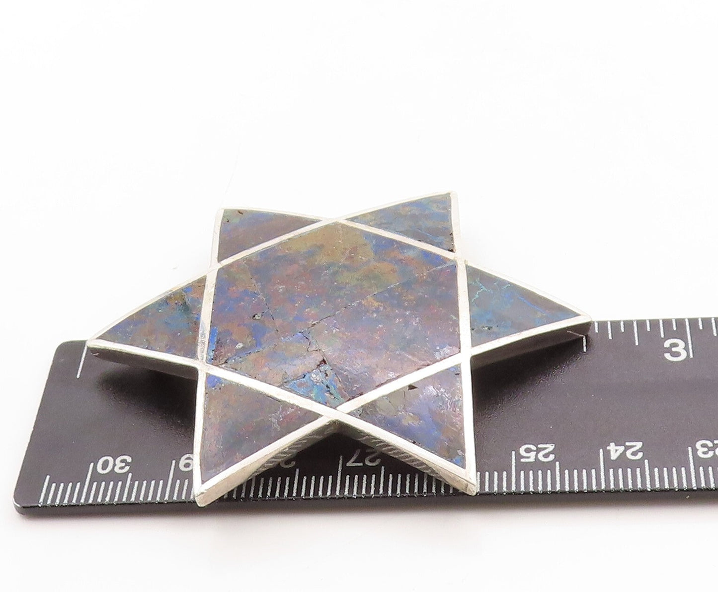925 Sterling Silver Vintage Brooch Pin TAXCO Cutout Star Gemstone Inlay  BP11301