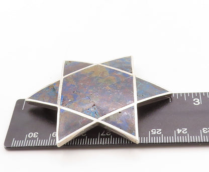 925 Sterling Silver Vintage Brooch Pin TAXCO Cutout Star Gemstone Inlay  BP11301