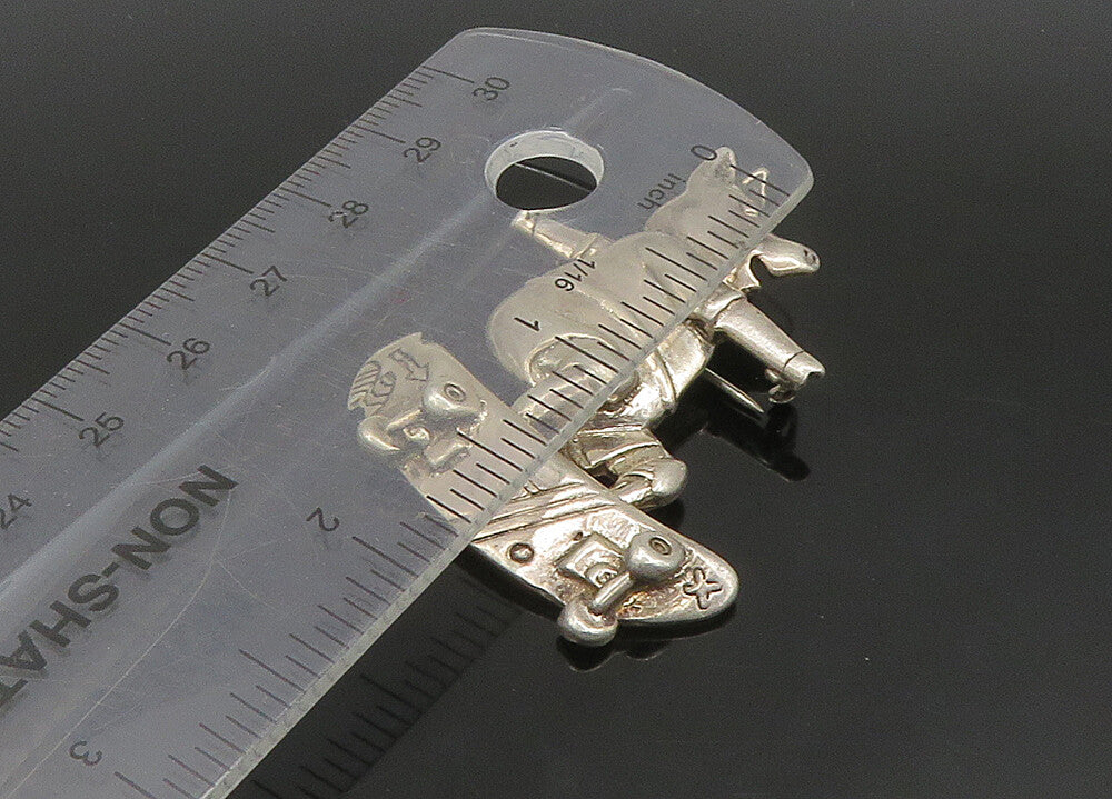 925 Sterling Silver Vintage Shiny Skateboarding Pig Brooch Pin BP9088