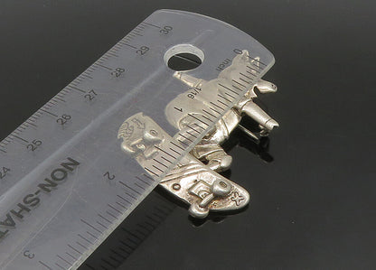 925 Sterling Silver Vintage Shiny Skateboarding Pig Brooch Pin BP9088