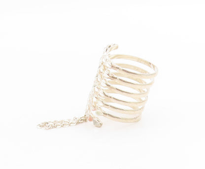 925 Sterling Silver Vintage Ring Spiral Coil Dangling Chain Band Sz 10.5 RG34057
