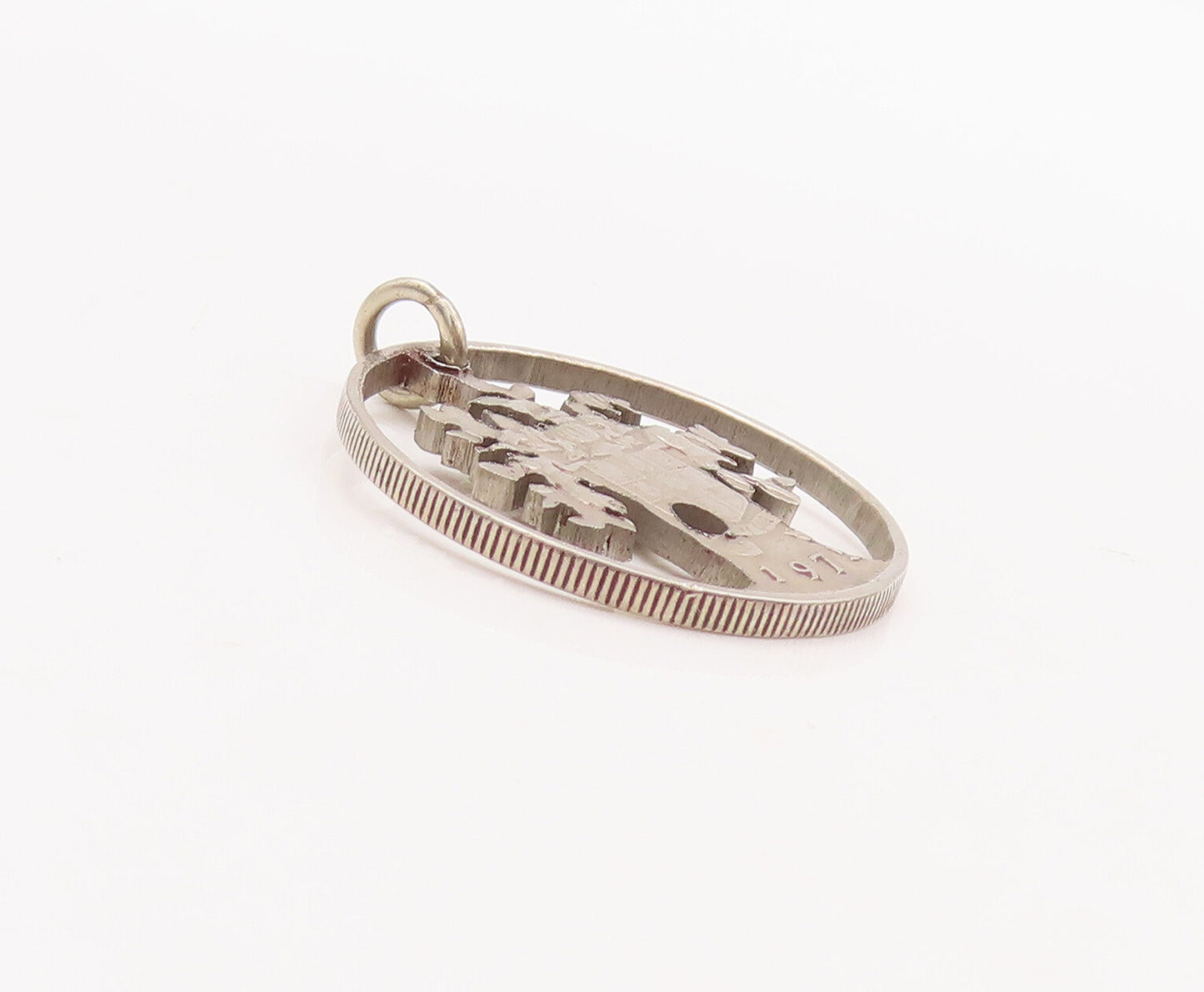 925 Sterling Silver Vintage Pendant Round Framed Solid Cutout Coin Tree  PT23157