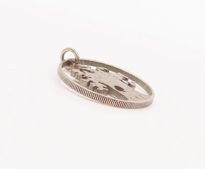 925 Sterling Silver Vintage Pendant Round Framed Solid Cutout Coin Tree  PT23157