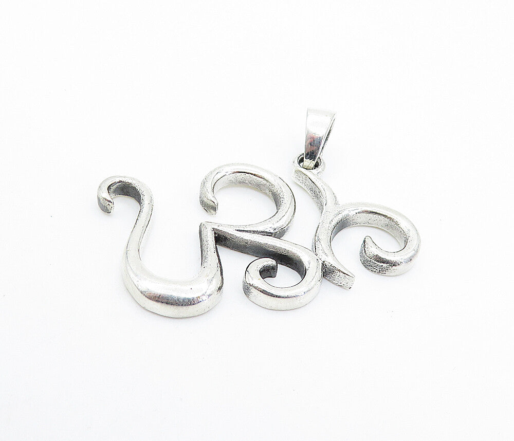 925 Sterling Silver  Shiny Swirl Om Spiritual Symbol Drop Pendant  PT5950