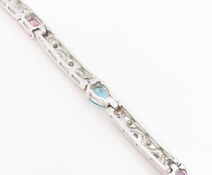 925 Sterling Silver Vintage Bracelet Multi Gemstone Geometric Panel Link BT11692