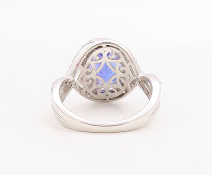 925 Sterling Silver Vintage Ring Designer Cutout Sapphire & CZ  Sz 7  RG30991