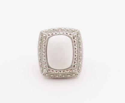 925 Sterling Silver Vintage Ring Cabochon White Onyx Statement Band Sz 6 RG36502