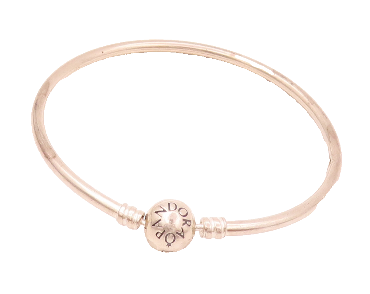 PANDORA 925 Silver  Vintage Etched Pandora Bead Solid Bangle Bracelet  BT9948