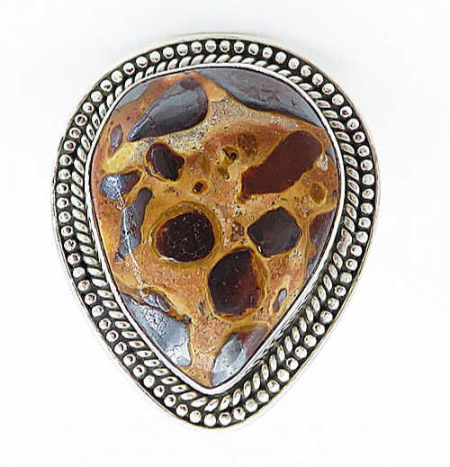 925 Sterling Silver  Brown Spotted Jasper Shiny Cocktail Ring Sz 9  RG7993
