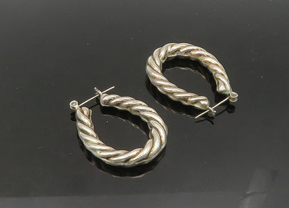 925 Sterling Silver  Vintage Shiny Rope Twist Oval Hoop Earrings  EG10738
