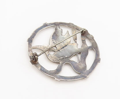 BRKS 925 Silver  Vintage Antique Stencil Cut Running Bird Brooch Pin  BP10402