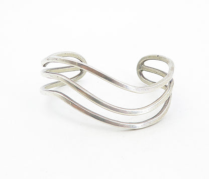 MEXICO 925 Sterling Silver  Vintage Shiny Wavy Split Cuff Bracelet  BT3851