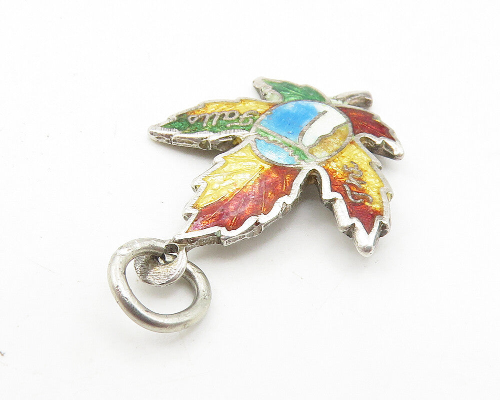 925 Sterling Silver  Vintage  Enamel Coated Autumn Leaf Drop Pendant  PT7954