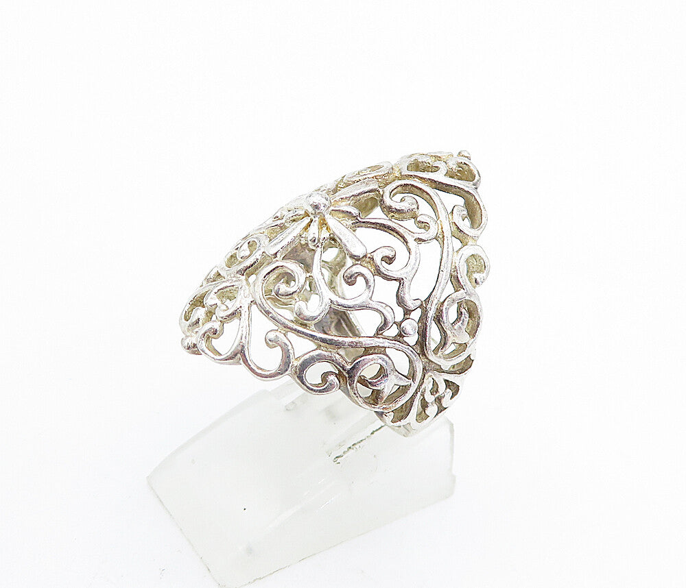 925 Sterling Silver  Vintage Shiny Love Heart Swirl Band Ring Sz 6.5  RG5578