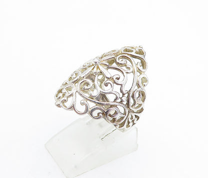 925 Sterling Silver  Vintage Shiny Love Heart Swirl Band Ring Sz 6.5  RG5578